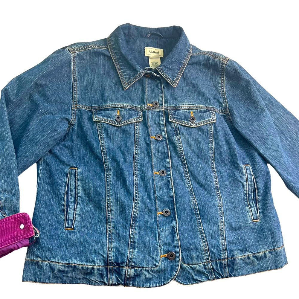L.L. Bean Blue Jean Jacket with Pink Accents - Picture 3 of 11